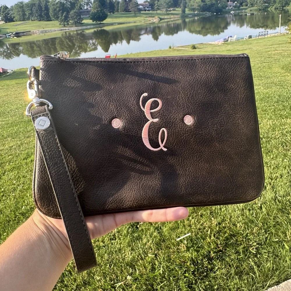 Thirty One 31 Rubie Mini Zipper Pouch Distressed Chestnut Monogrammed 